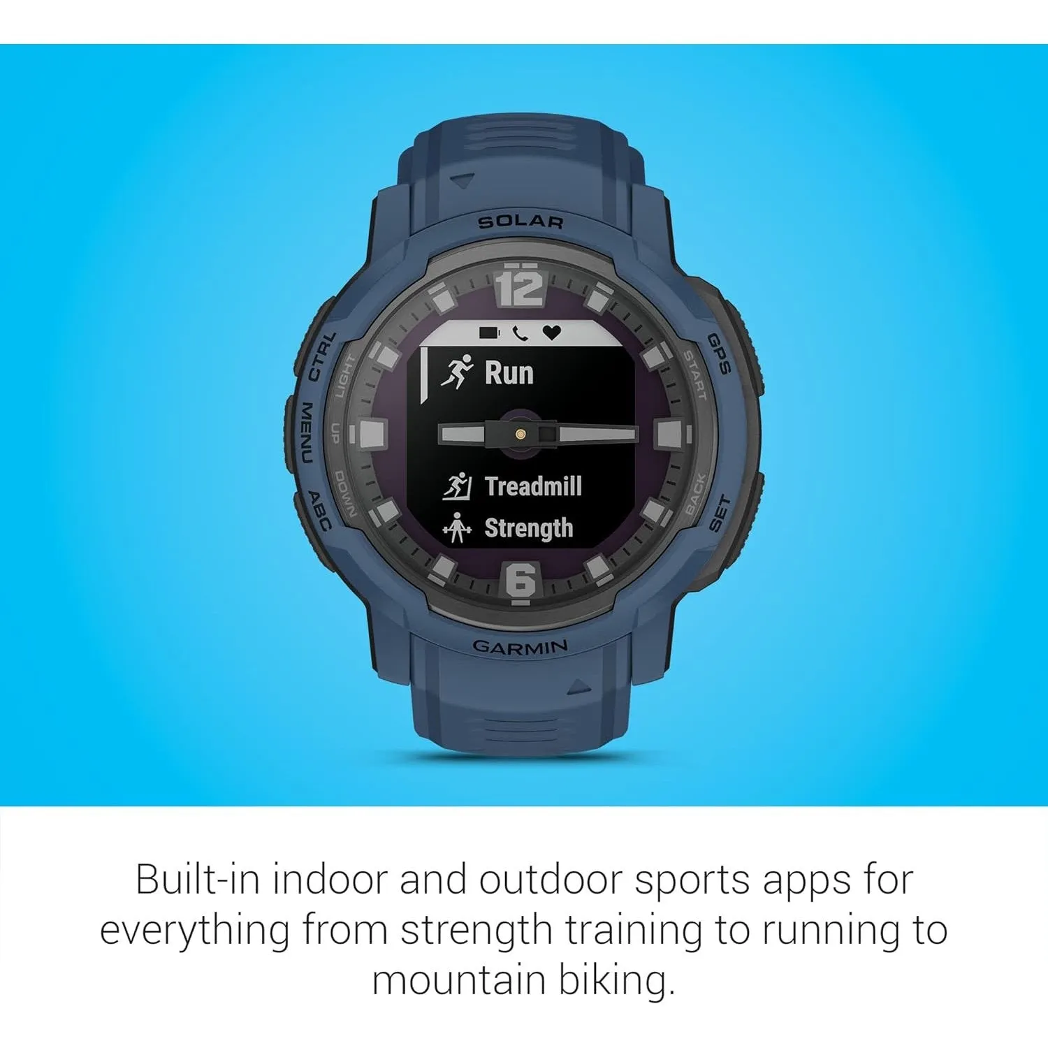 Garmin Instinct Crossover Solar Rugged Hybrid Smartwatch w/ Solar Charging - Tidal Blue