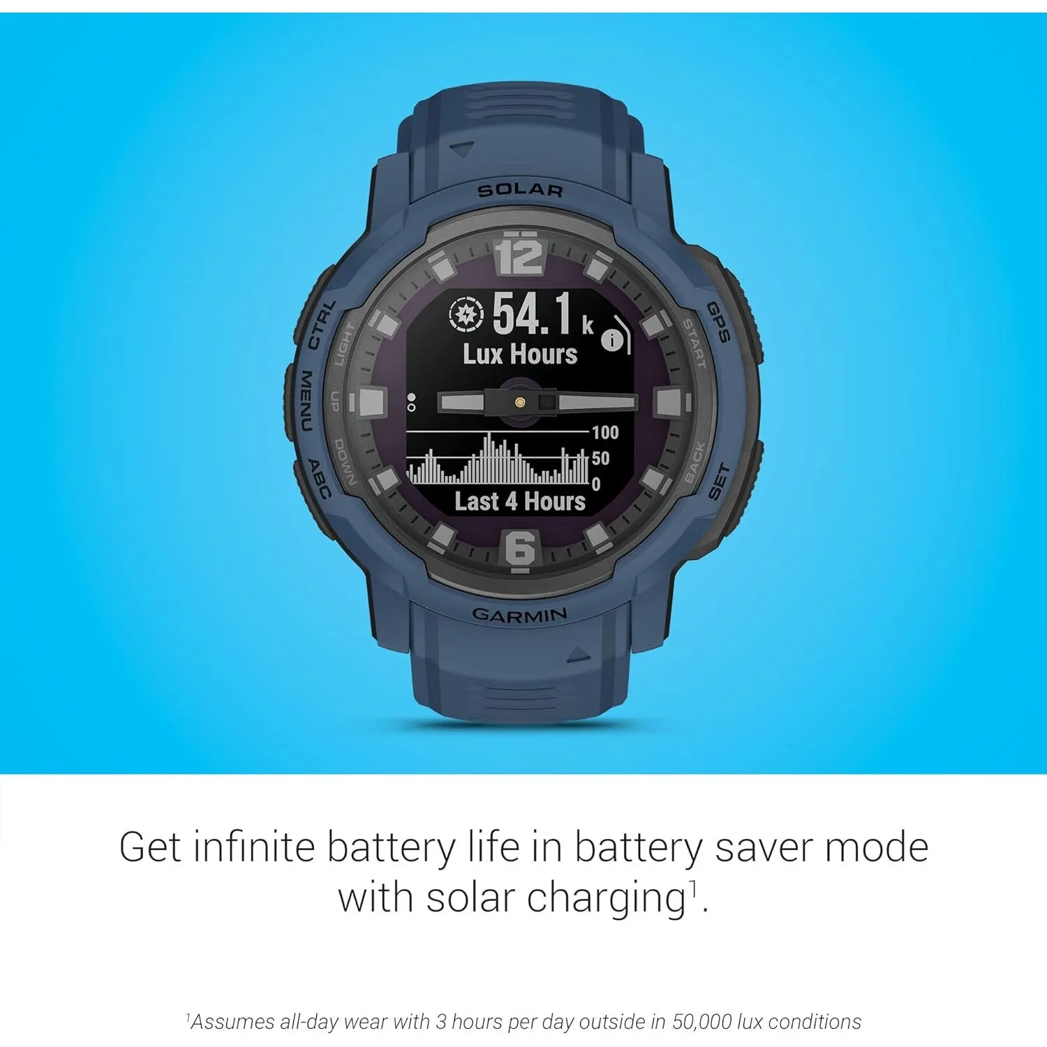 Garmin Instinct Crossover Solar Rugged Hybrid Smartwatch w/ Solar Charging - Tidal Blue