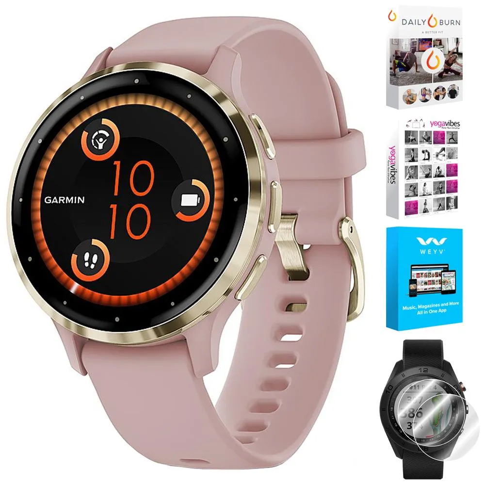 Garmin Venu 3S GPS Smartwatch Gold Steel Bezel w/ Dust Rose Case   Accessories Kit