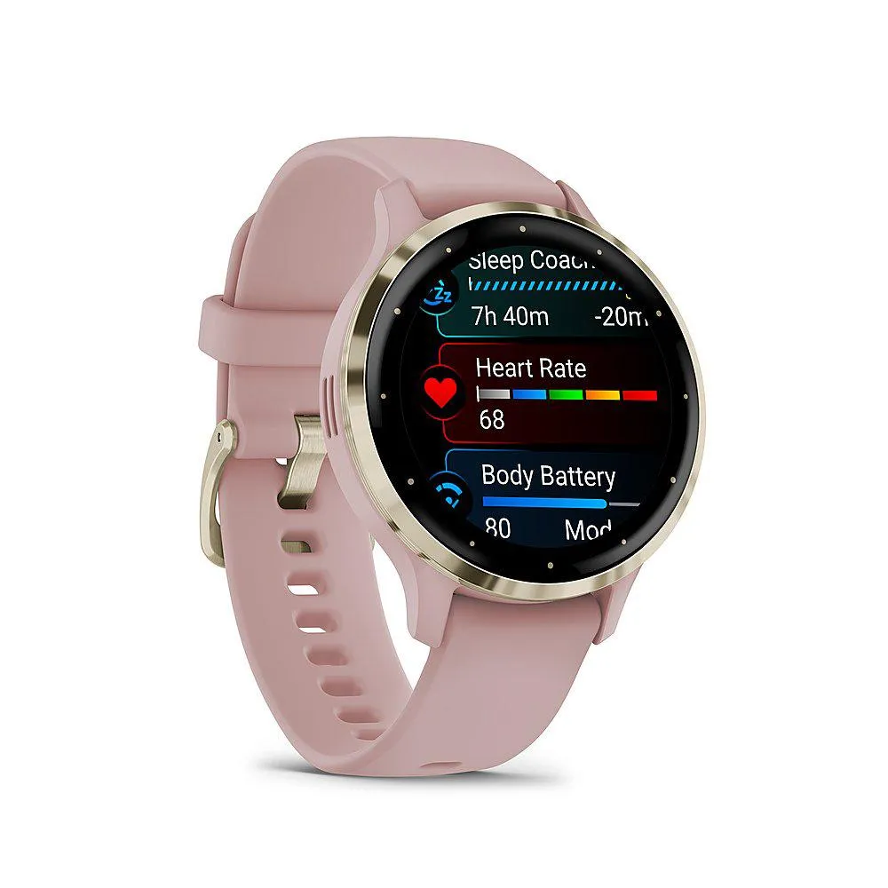 Garmin Venu 3S GPS Smartwatch Gold Steel Bezel w/ Dust Rose Case   Accessories Kit
