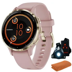 Garmin Venu 3S GPS Smartwatch Gold Steel Bezel w/ Dust Rose Case   Accessories Kit