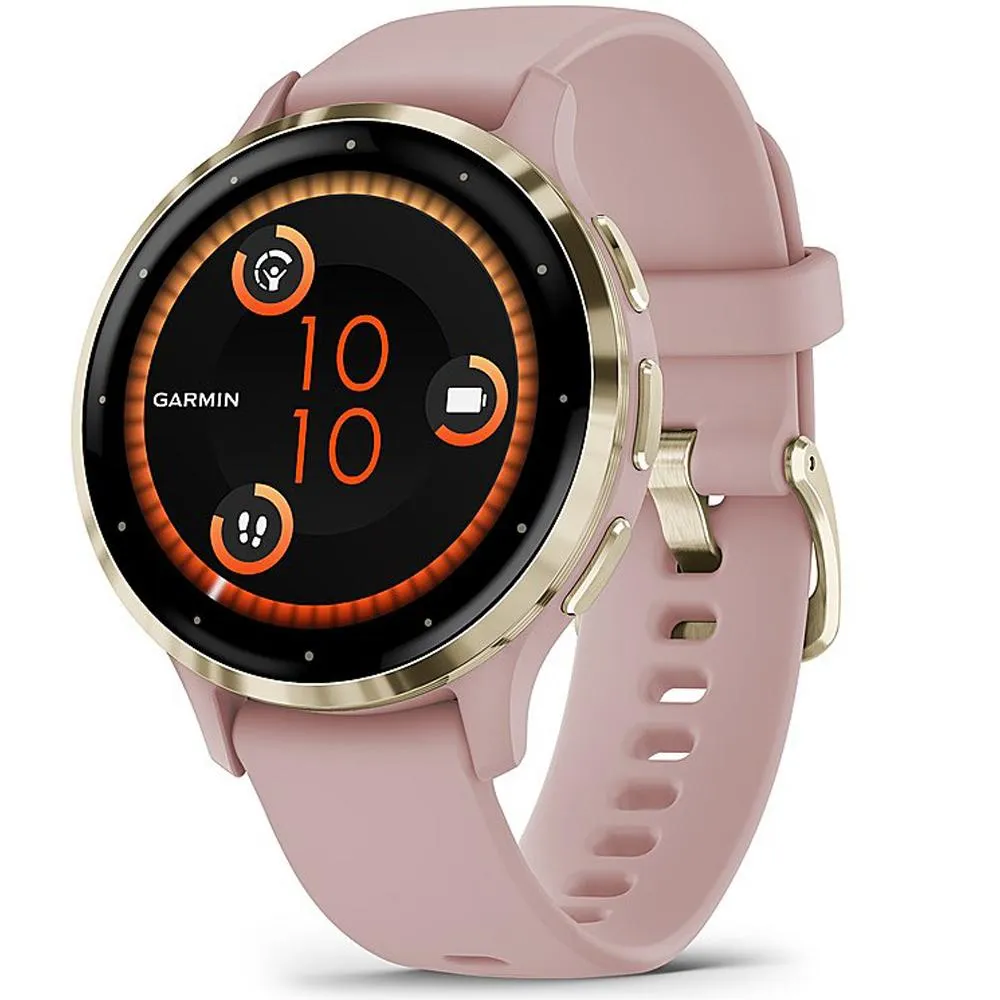 Garmin Venu 3S GPS Smartwatch Gold Steel Bezel w/ Dust Rose Case   Accessories Kit