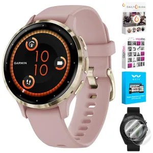 Garmin Venu 3S GPS Smartwatch Gold Steel Bezel w/ Dust Rose Case   Accessories Kit