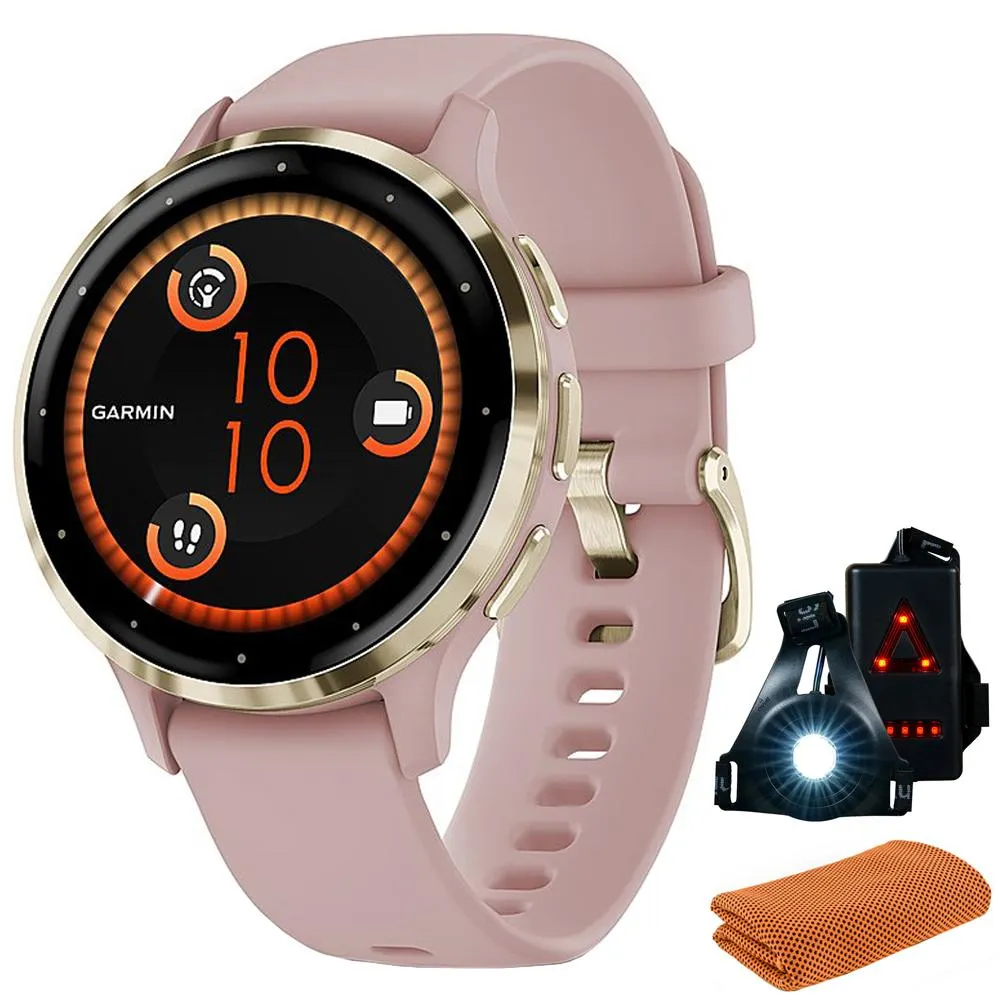 Garmin Venu 3S GPS Smartwatch Gold Steel Bezel w/ Dust Rose Case   Accessories Kit