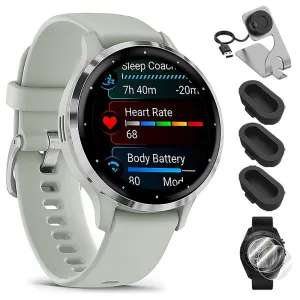 Garmin Venu 3S GPS Smartwatch Steel with Gray Case 41mm   Charging Dock Bundle