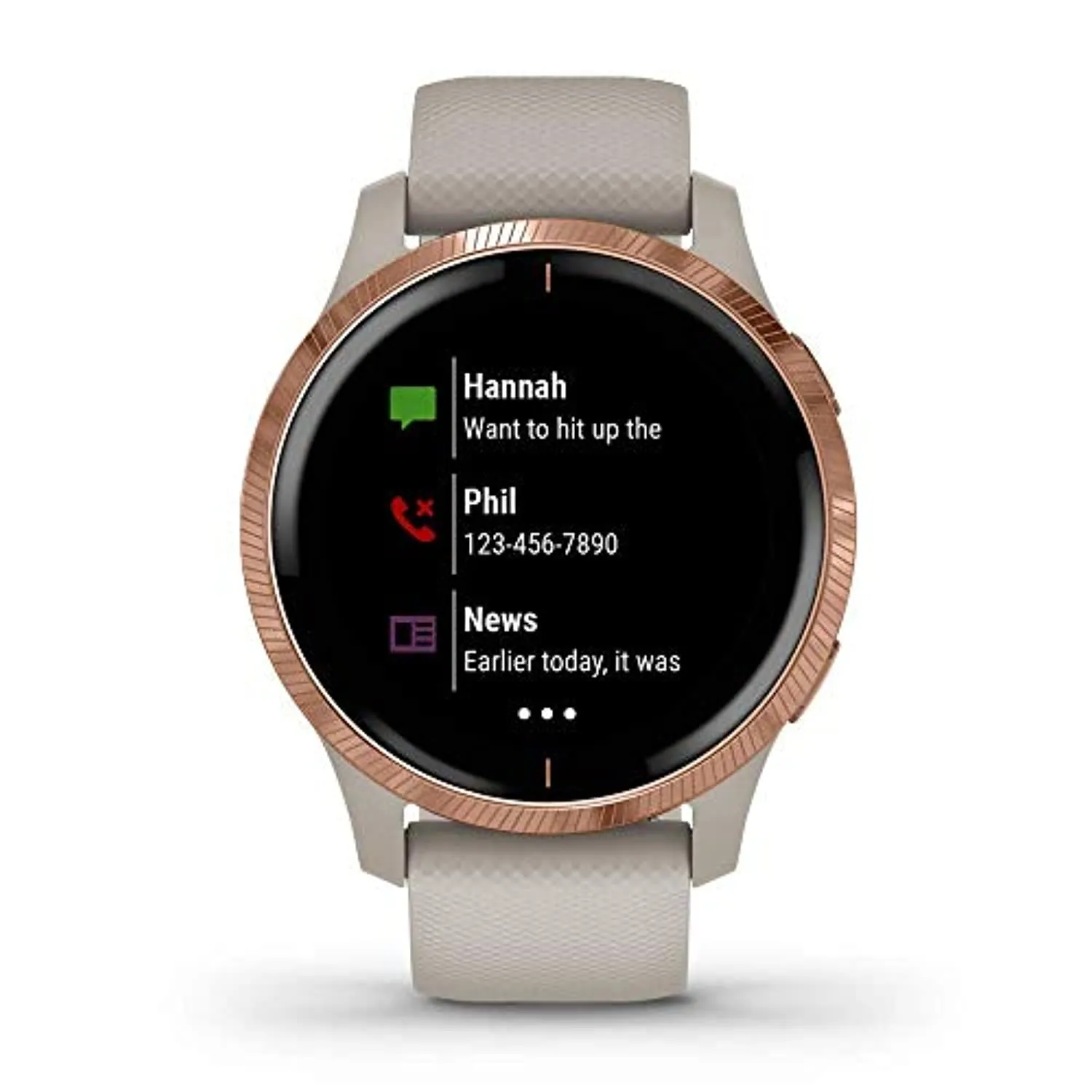 Garmin Venu, GPS Smartwatch with Bright Touchscreen Display, Features Music, Body Energy Monitoring, Animated Workouts, Pulse Ox Sensor and More, Rose Gold with Tan Band (Renewed)