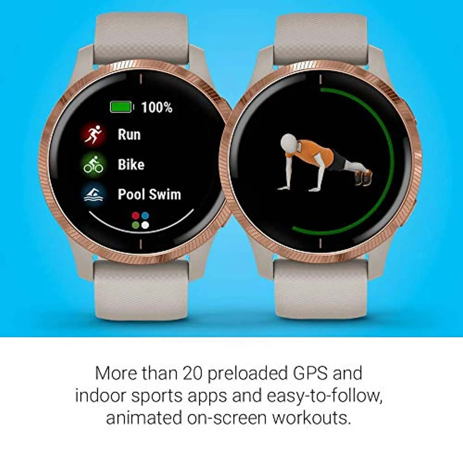 Garmin Venu, GPS Smartwatch with Bright Touchscreen Display, Features Music, Body Energy Monitoring, Animated Workouts, Pulse Ox Sensor and More, Rose Gold with Tan Band (Renewed)