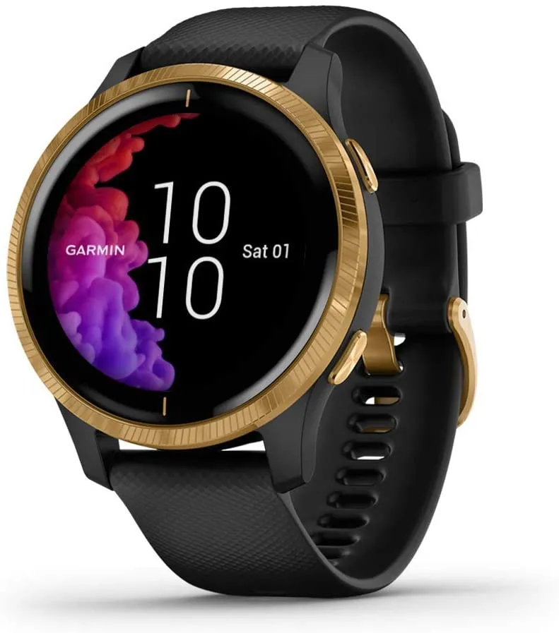 Garmin Venu, GPS Smartwatch with Bright Touchscreen Display, Features Music, Body Energy Monitoring, Animated Workouts, Pulse Ox Sensor and More, Rose Gold with Tan Band (Renewed)