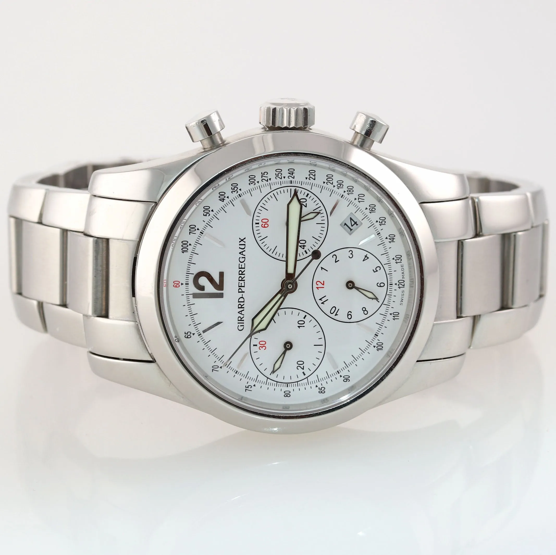 Girard Perregaux Sport Automatic Chronograph 4956 40mm White Steel Date Watch