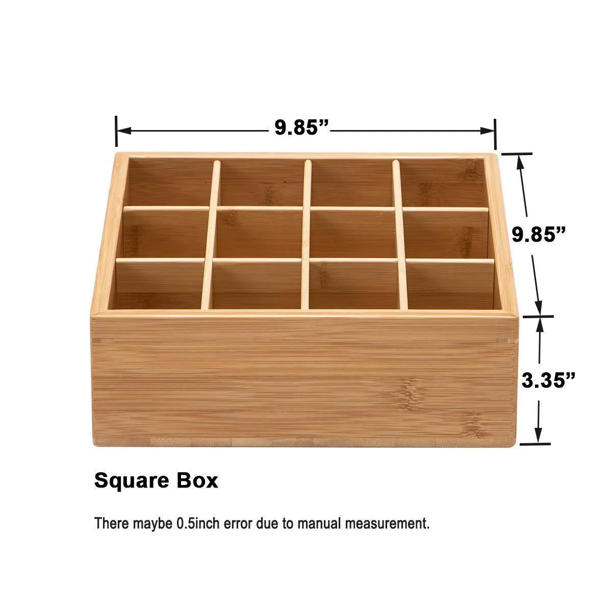 GOBAM Tie and Belt Organizer Box Closet Underwear Storage Box Drawer Divider for Bras,Briefs,Socks and Men's Accessories, Compartments of 12,Natural Bamboo