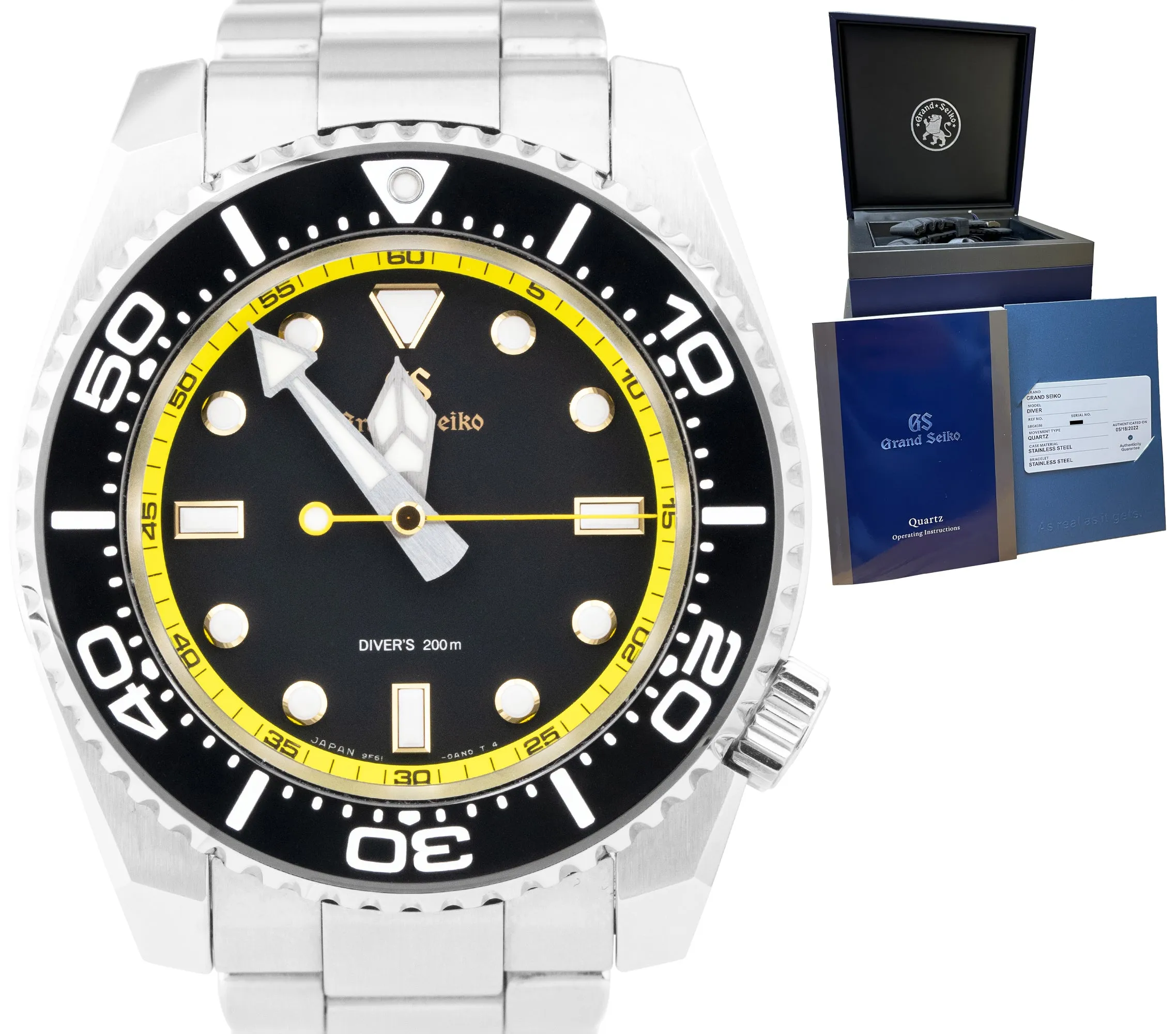 Grand Seiko Sport Quartz Diver 43.6mm Stainless Steel Black Watch SBGX339 BOX