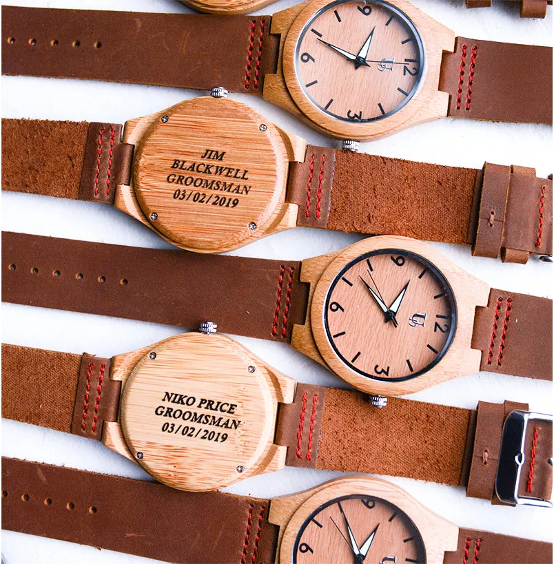 Groomsmen Gift Ideas - Engraved Groomsmen Wooden Watches Leather Band