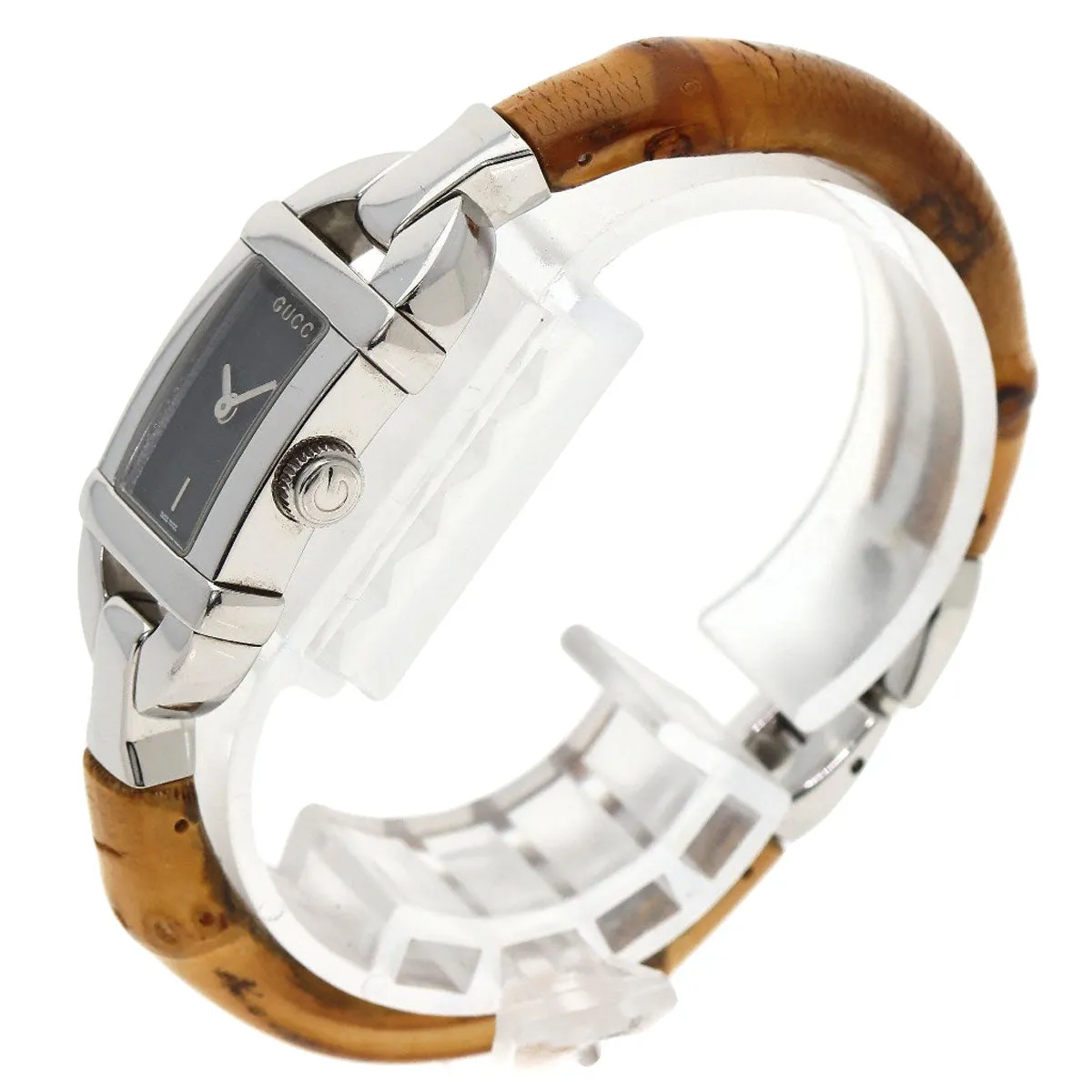 GUCCI Watches Quartz 6800L Stainless Steel, Bamboo Silver Bamboo black dial Women Used Authentic