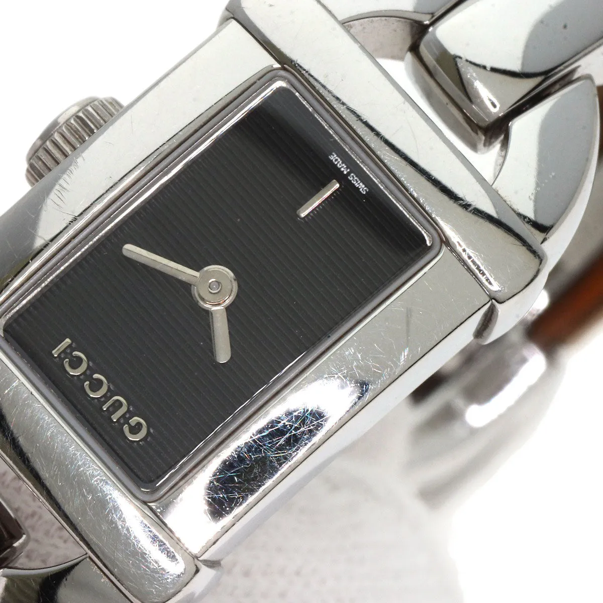 GUCCI Watches Quartz 6800L Stainless Steel, Bamboo Silver Bamboo black dial Women Used Authentic