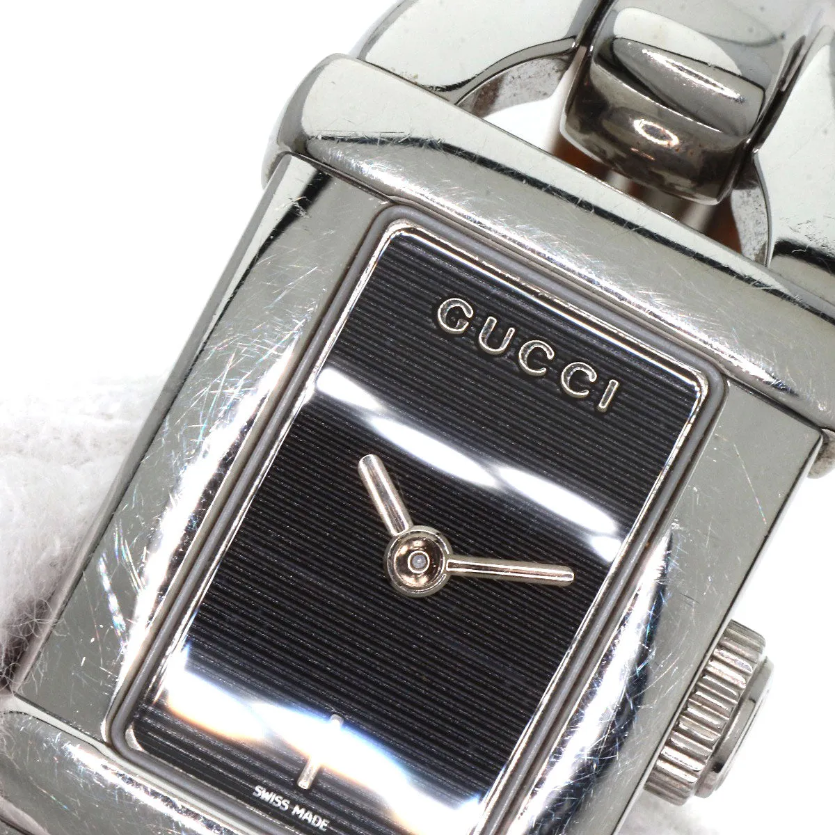 GUCCI Watches Quartz 6800L Stainless Steel, Bamboo Silver Bamboo black dial Women Used Authentic