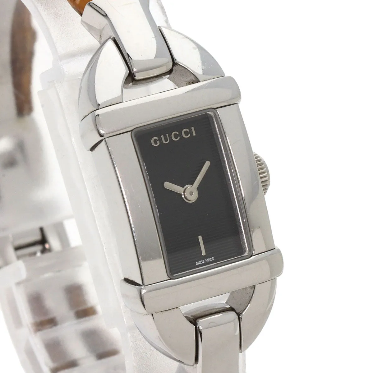 GUCCI Watches Quartz 6800L Stainless Steel, Bamboo Silver Bamboo black dial Women Used Authentic