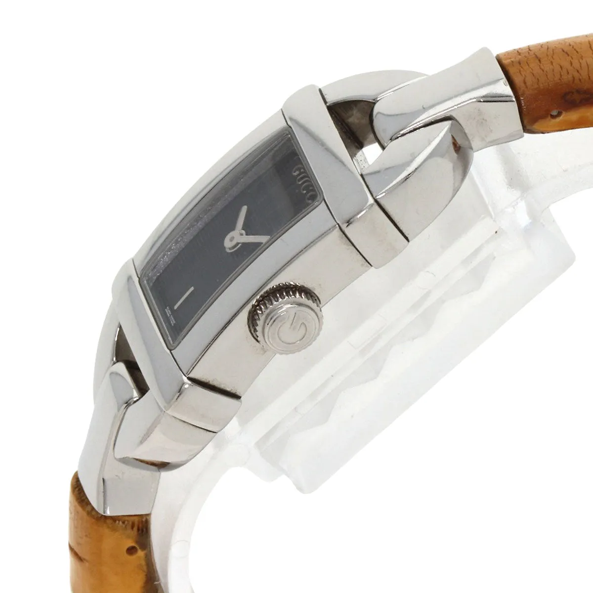 GUCCI Watches Quartz 6800L Stainless Steel, Bamboo Silver Bamboo black dial Women Used Authentic