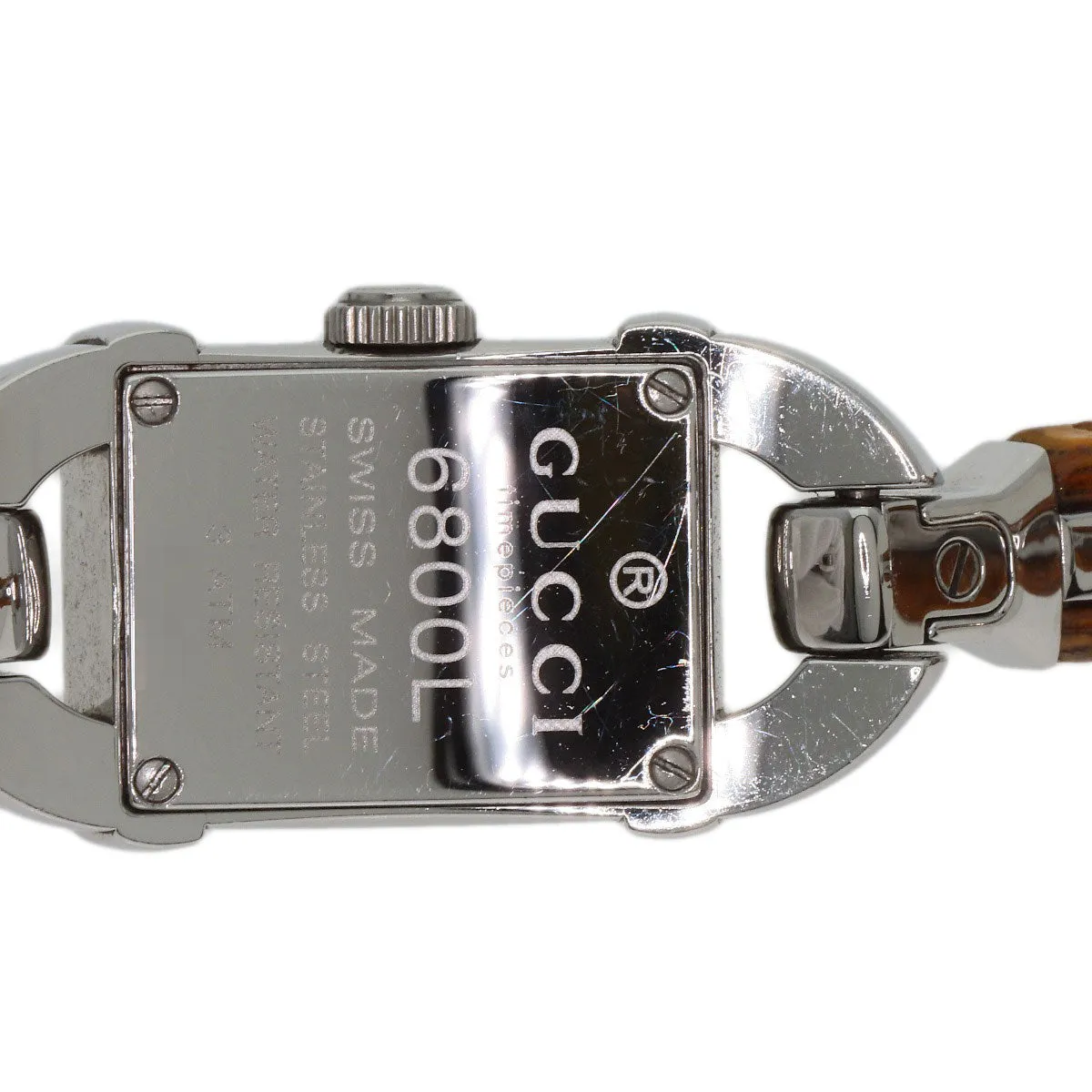 GUCCI Watches Quartz 6800L Stainless Steel, Bamboo Silver Bamboo black dial Women Used Authentic