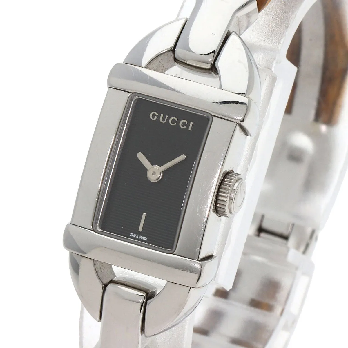GUCCI Watches Quartz 6800L Stainless Steel, Bamboo Silver Bamboo black dial Women Used Authentic