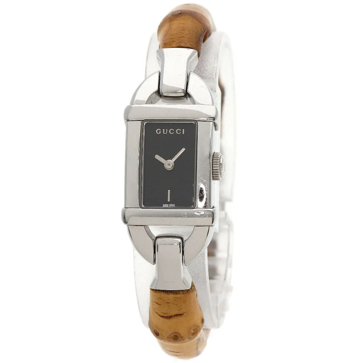 GUCCI Watches Quartz 6800L Stainless Steel, Bamboo Silver Bamboo black dial Women Used Authentic