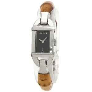 GUCCI Watches Quartz 6800L Stainless Steel, Bamboo Silver Bamboo black dial Women Used Authentic