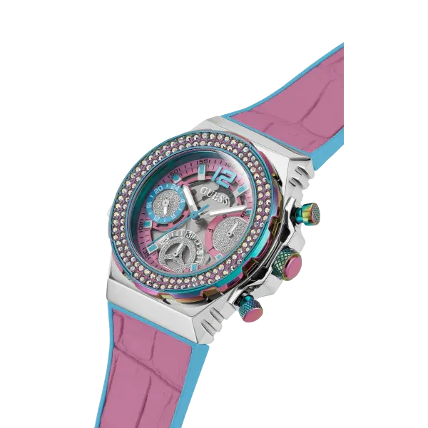 Guess Fusion Pink Leather Strap Pink Dial Chronograph Quartz Watch for Ladies - GW0553L5