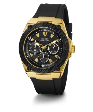 GUESS Mens Black Gold Tone Multi-function Watch