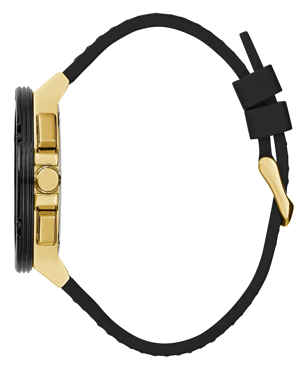GUESS Mens Black Gold Tone Multi-function Watch