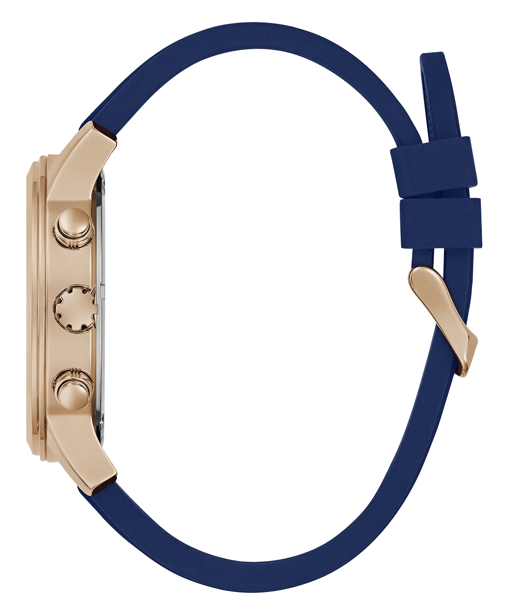 GUESS Mens Blue Rose Gold Tone Multi-function Watch