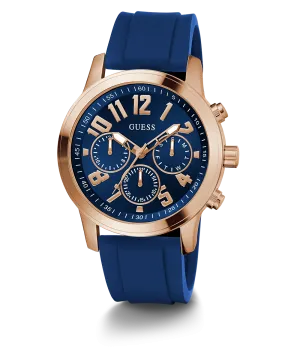 GUESS Mens Blue Rose Gold Tone Multi-function Watch