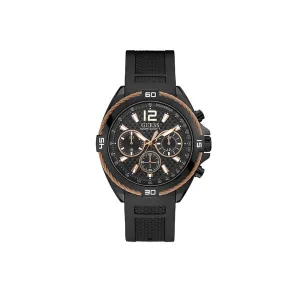 Guess Men's Watch Black Case Carbon Fiber Dial WithÂ Black Silicon Strap