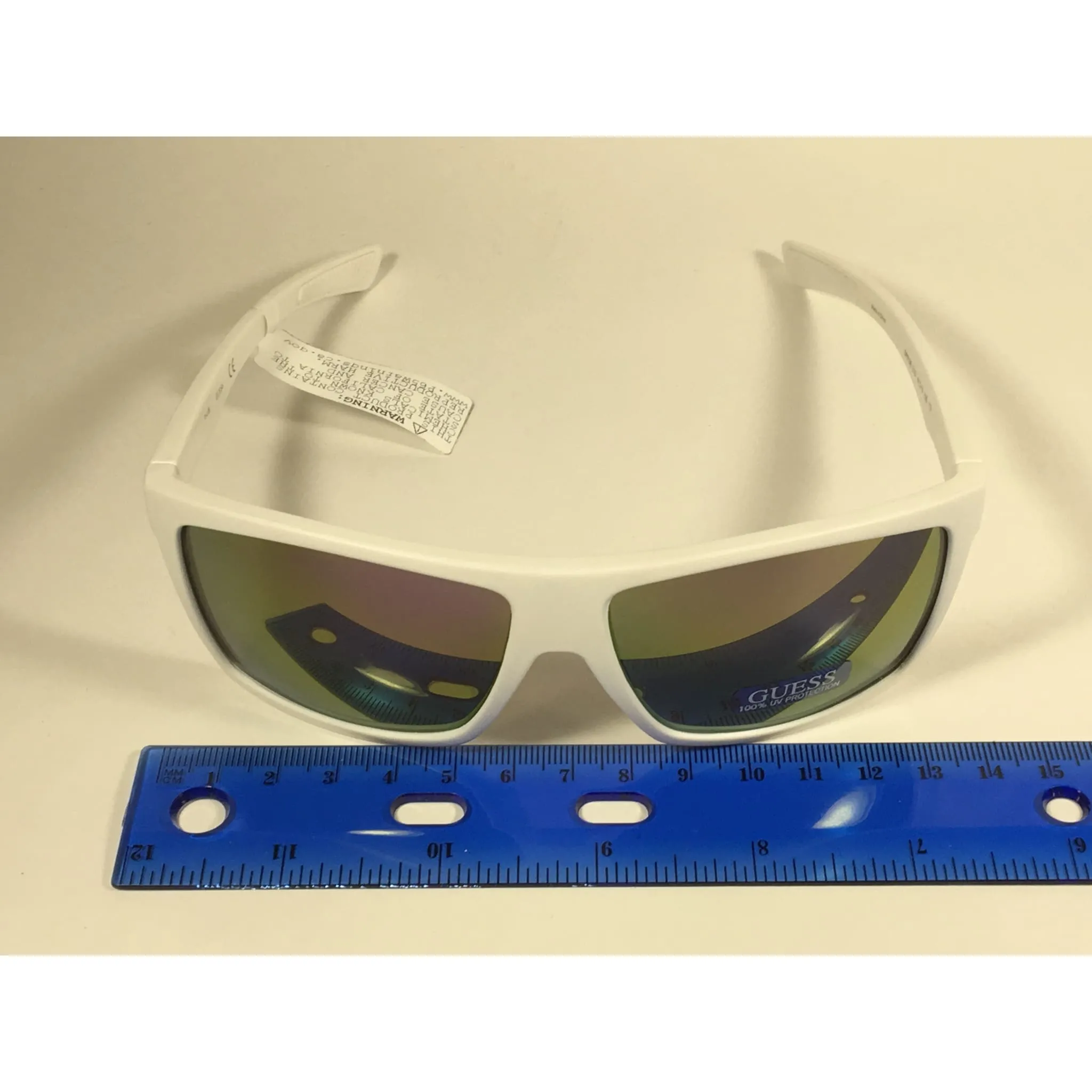 Guess Rectangle Sunglasses Matte White Ivory Frame  Multicolor Mirror Flash Lens GF0198 21G