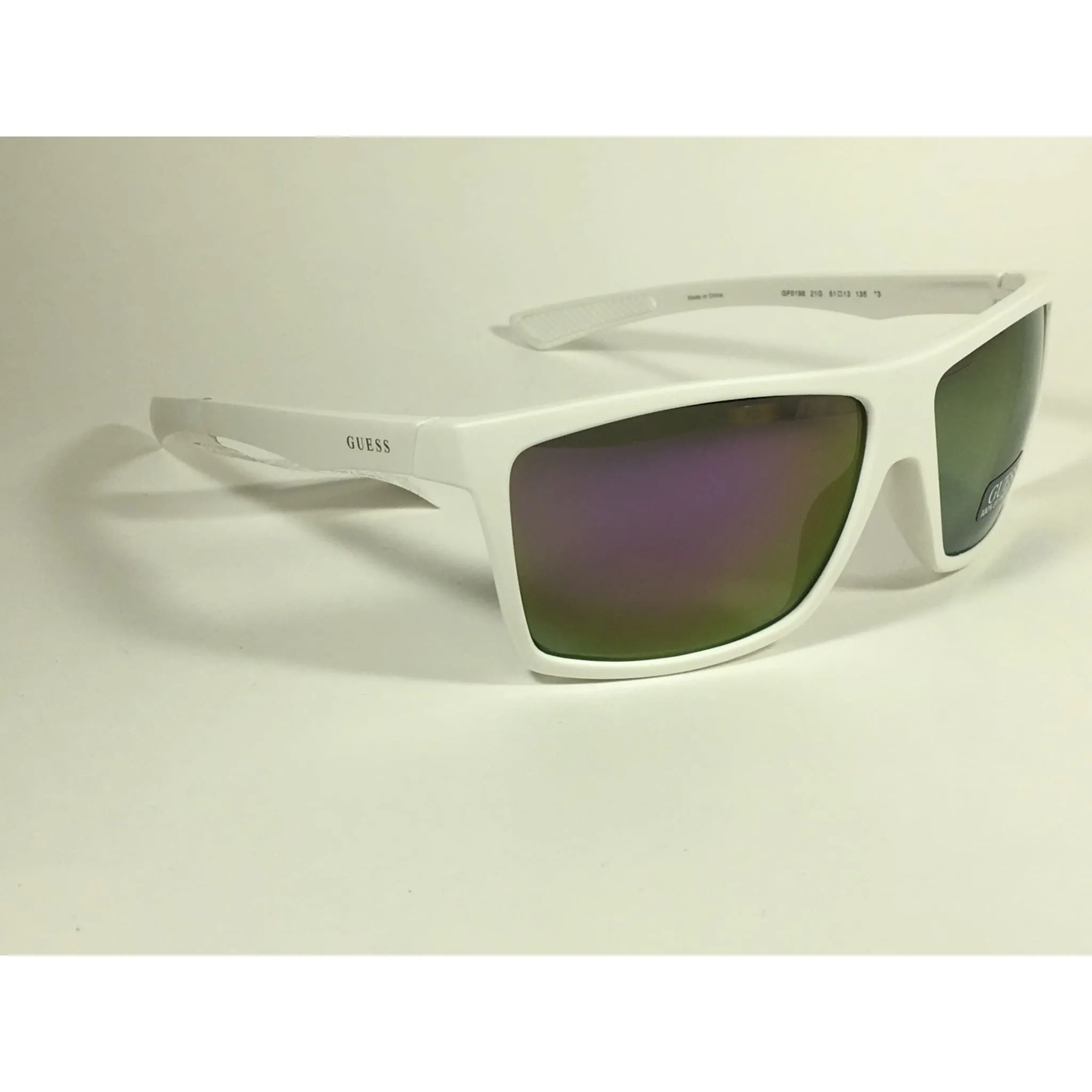 Guess Rectangle Sunglasses Matte White Ivory Frame  Multicolor Mirror Flash Lens GF0198 21G
