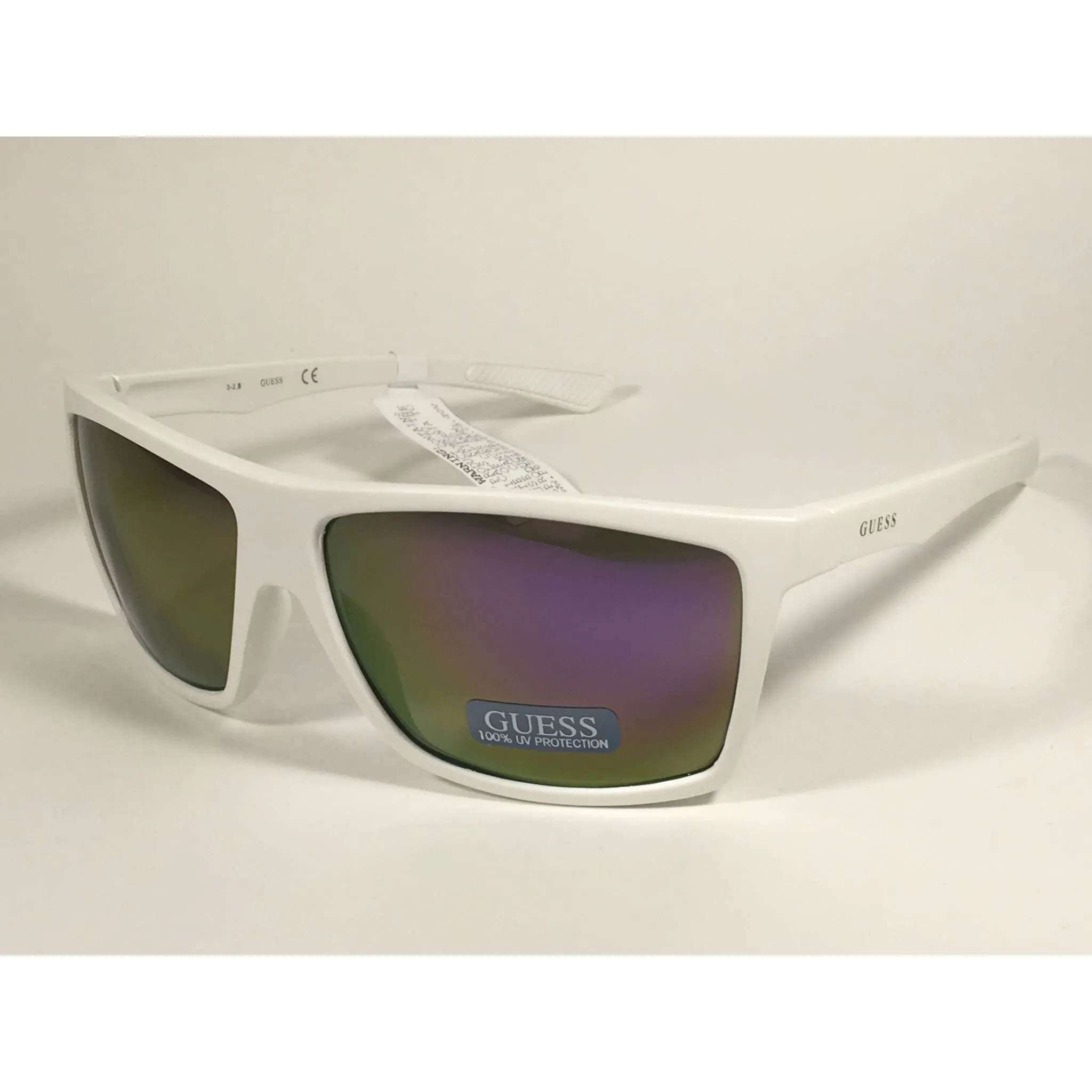 Guess Rectangle Sunglasses Matte White Ivory Frame  Multicolor Mirror Flash Lens GF0198 21G