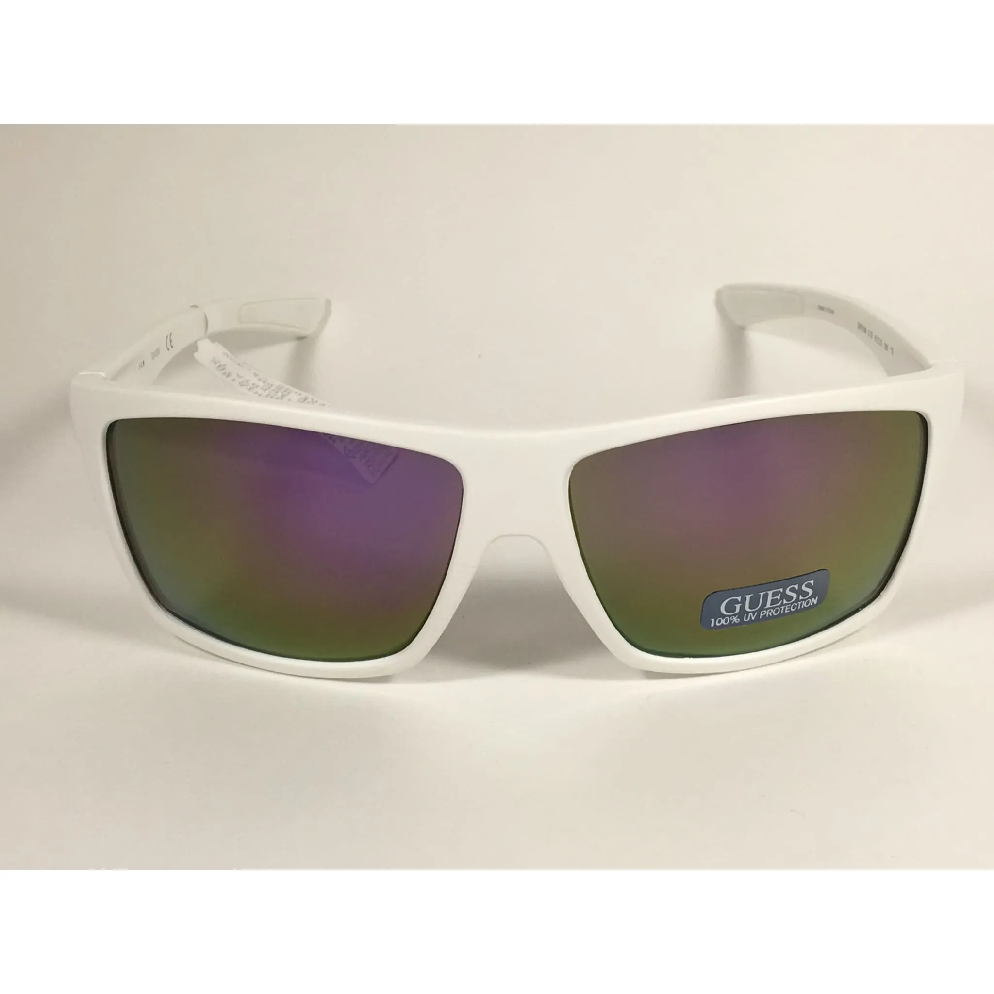 Guess Rectangle Sunglasses Matte White Ivory Frame  Multicolor Mirror Flash Lens GF0198 21G