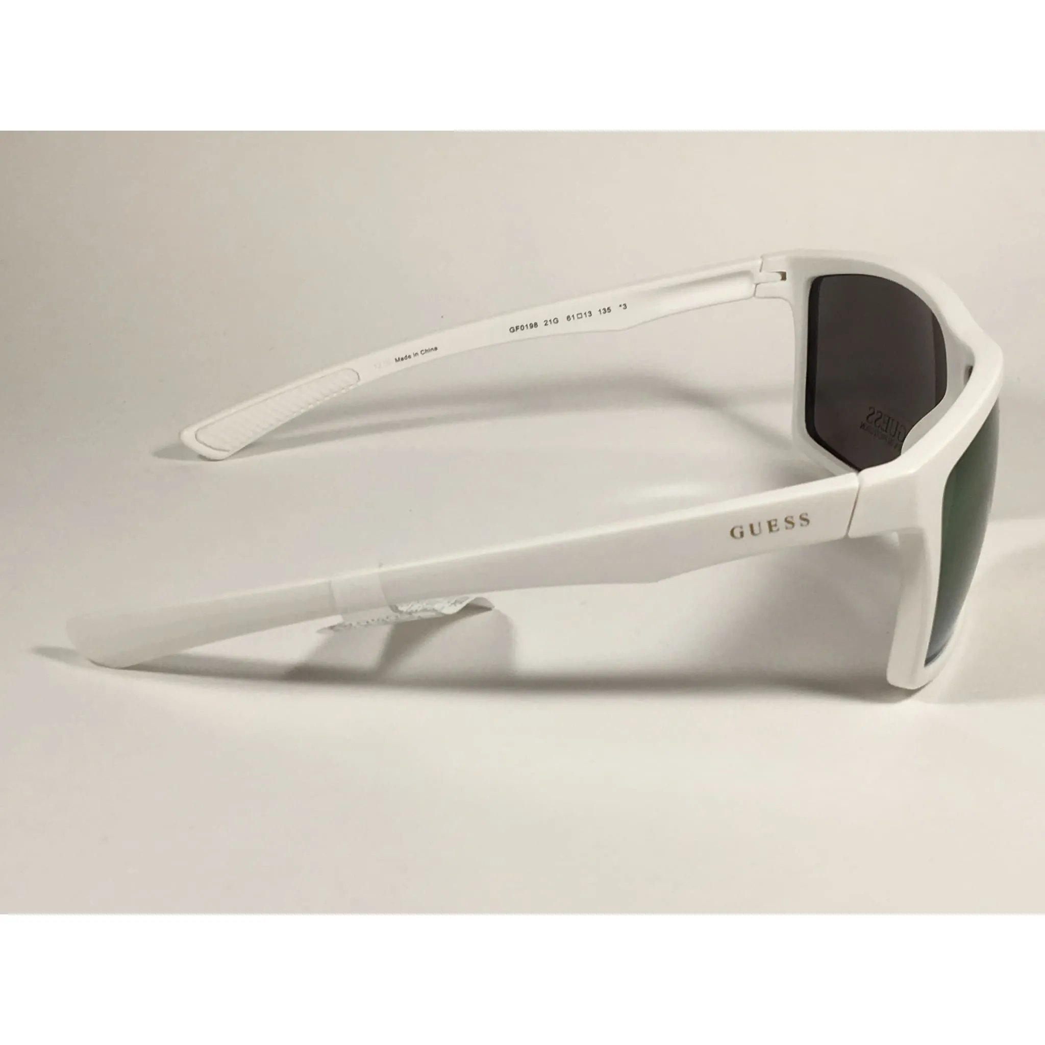 Guess Rectangle Sunglasses Matte White Ivory Frame  Multicolor Mirror Flash Lens GF0198 21G