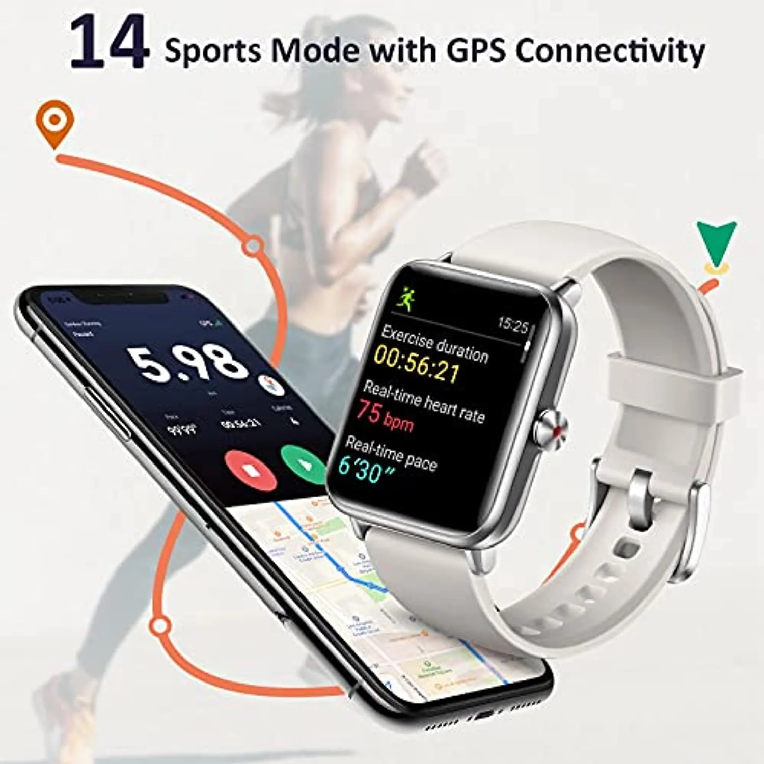 Hamile 1.55" Smart Watch for Android Phones Compatible with iPhone, Fitness Watch with Heart Rate Monitor Sleep Tracker, 5ATM Waterproof Smart Watches for Women Men, 200  Dials, Grey