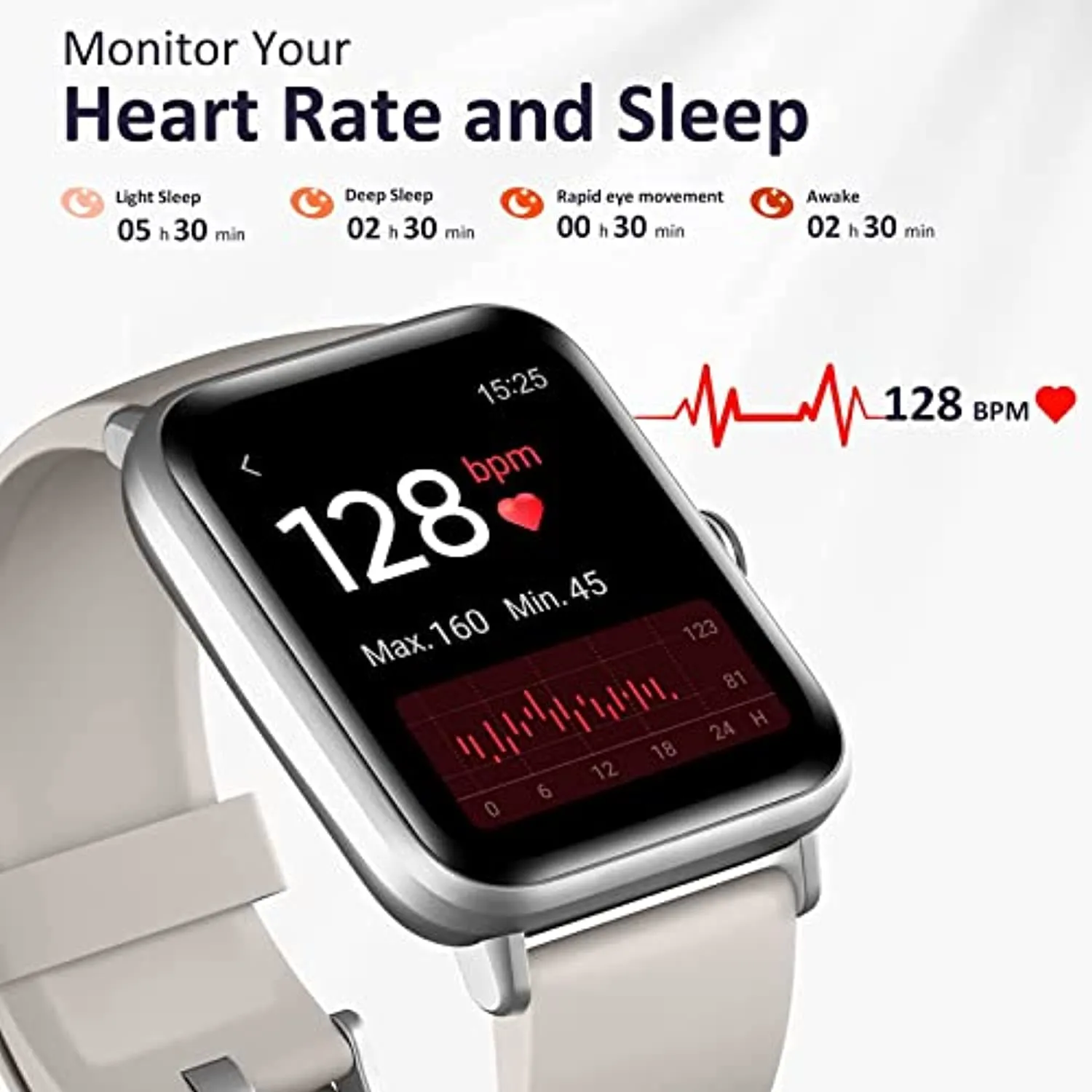 Hamile 1.55" Smart Watch for Android Phones Compatible with iPhone, Fitness Watch with Heart Rate Monitor Sleep Tracker, 5ATM Waterproof Smart Watches for Women Men, 200  Dials, Grey