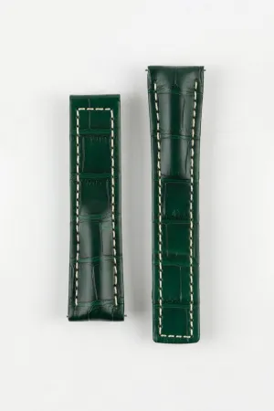Hirsch NAVIGATOR Alligator Deployment Watch Strap in DARK GREEN