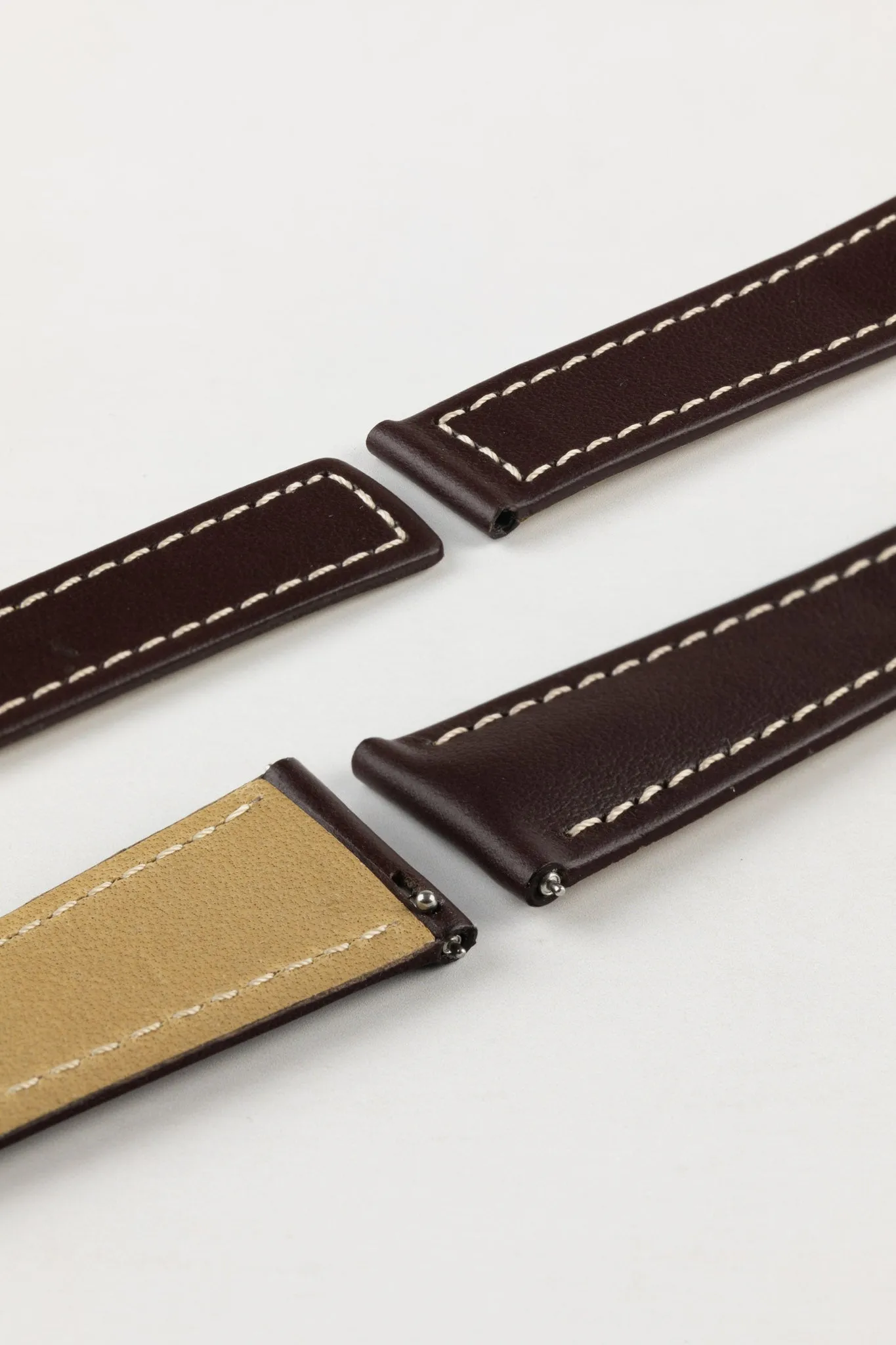 Hirsch SPEED Calfskin Deployment Watch Strap in BROWN/WHITE