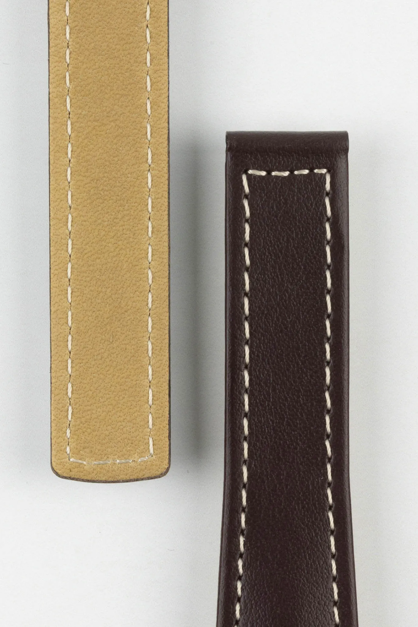 Hirsch SPEED Calfskin Deployment Watch Strap in BROWN/WHITE