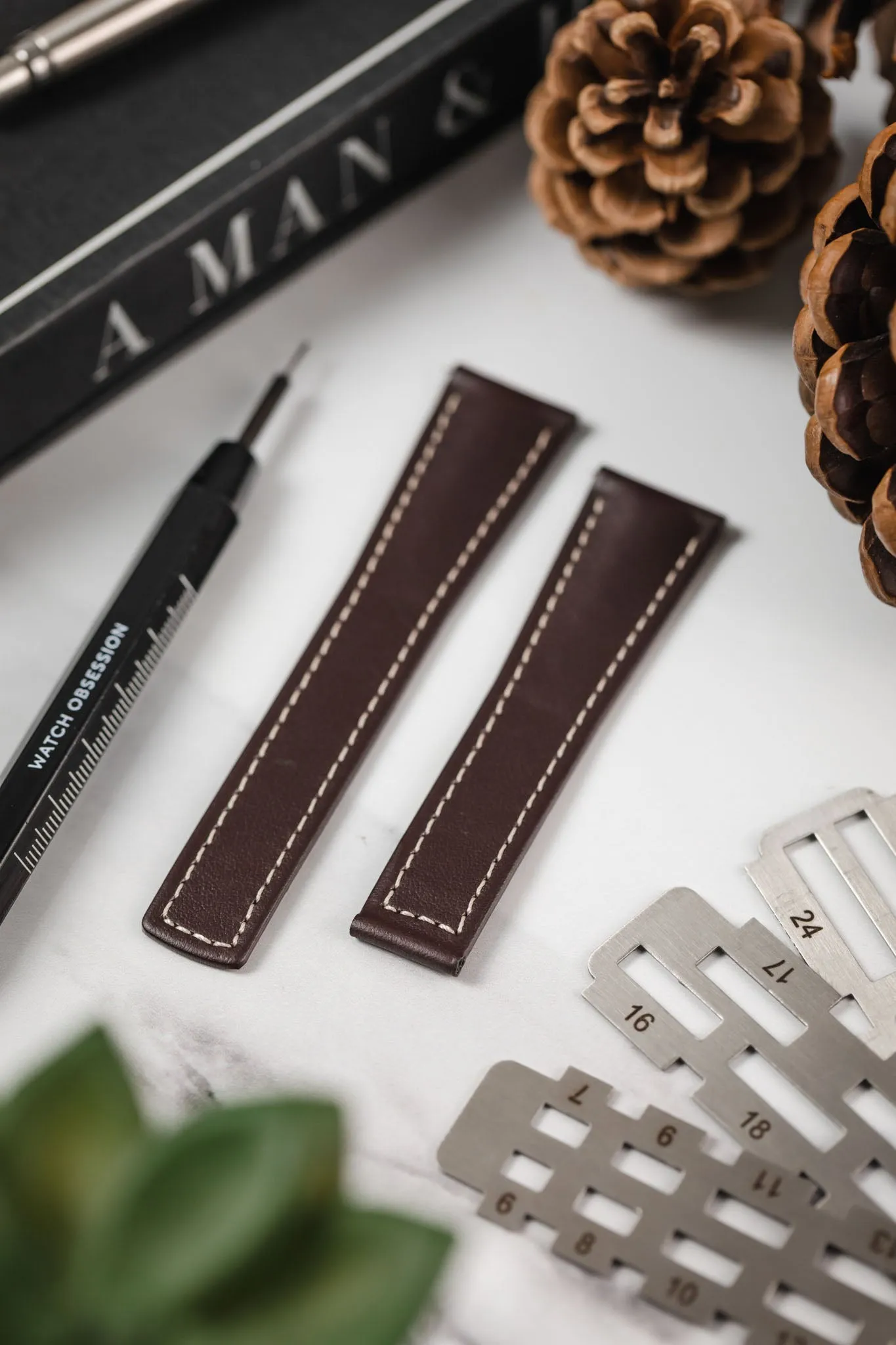 Hirsch SPEED Calfskin Deployment Watch Strap in BROWN/WHITE