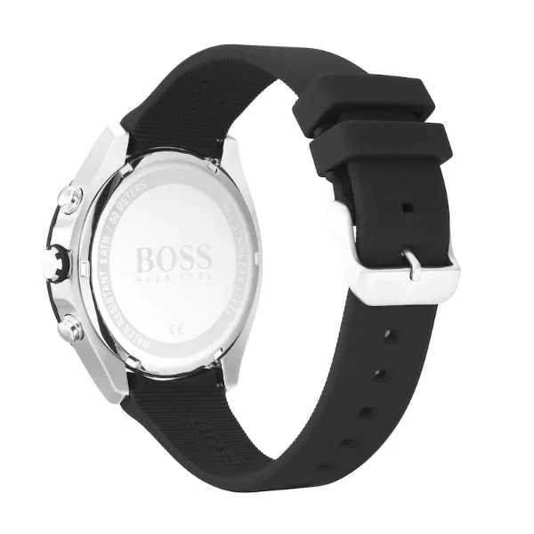 HUGO BOSS Velocity Black Silicone Strap Black Dial Chronograph Quartz Watch for Gents - 1513716