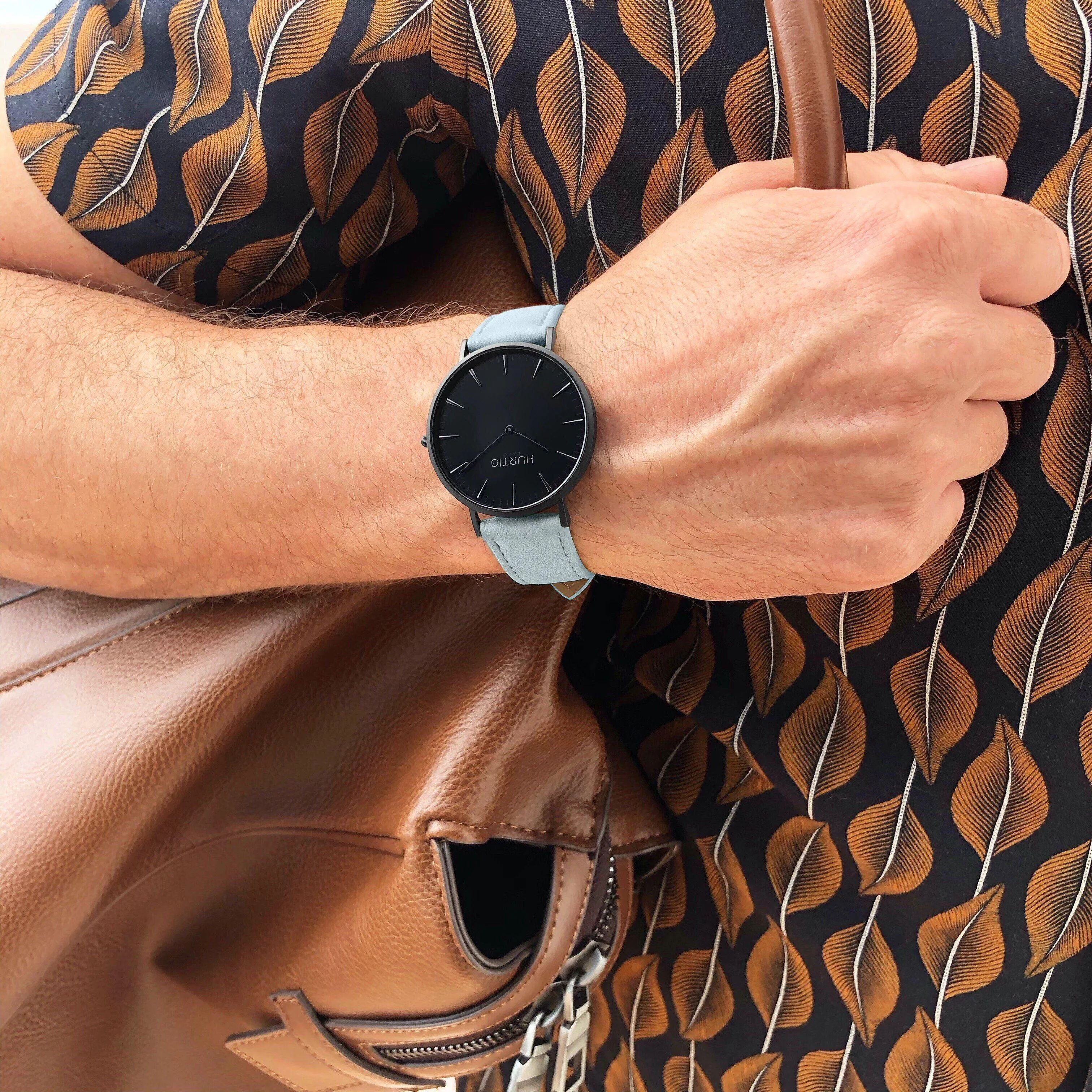 Hymnal Vegan Suede Watch All Black & Duck Egg