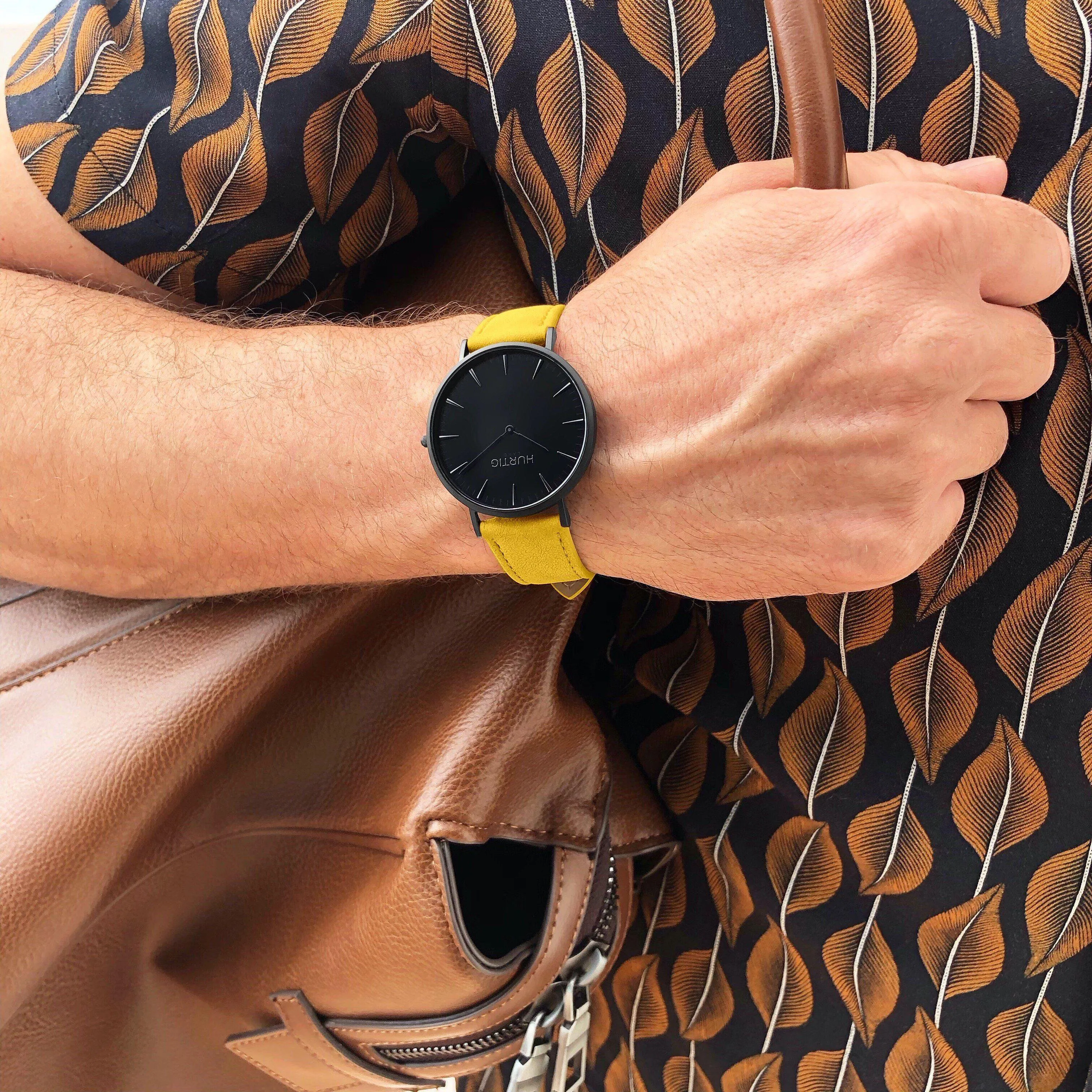 Hymnal Vegan Suede Watch All Black & Mustard