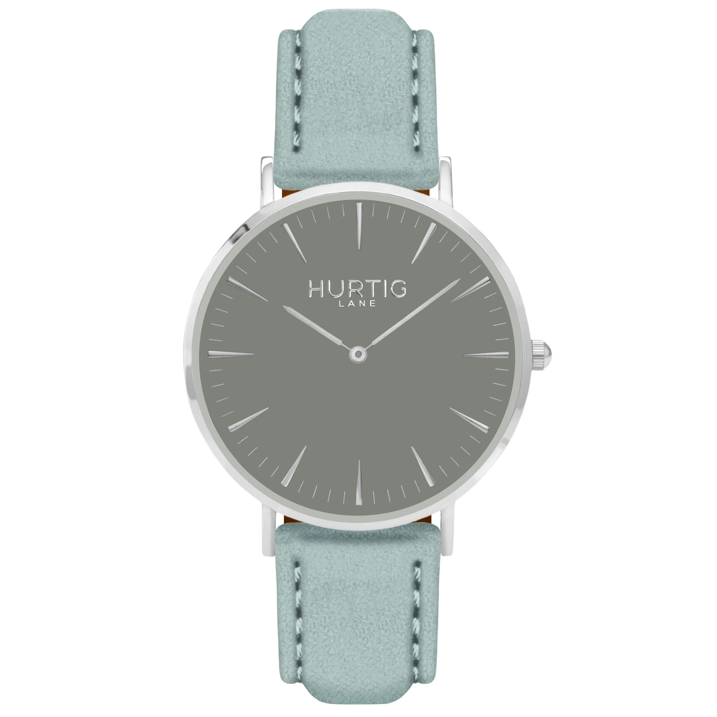 Hymnal Vegan Suede Watch Silver, Grey & Duck Egg