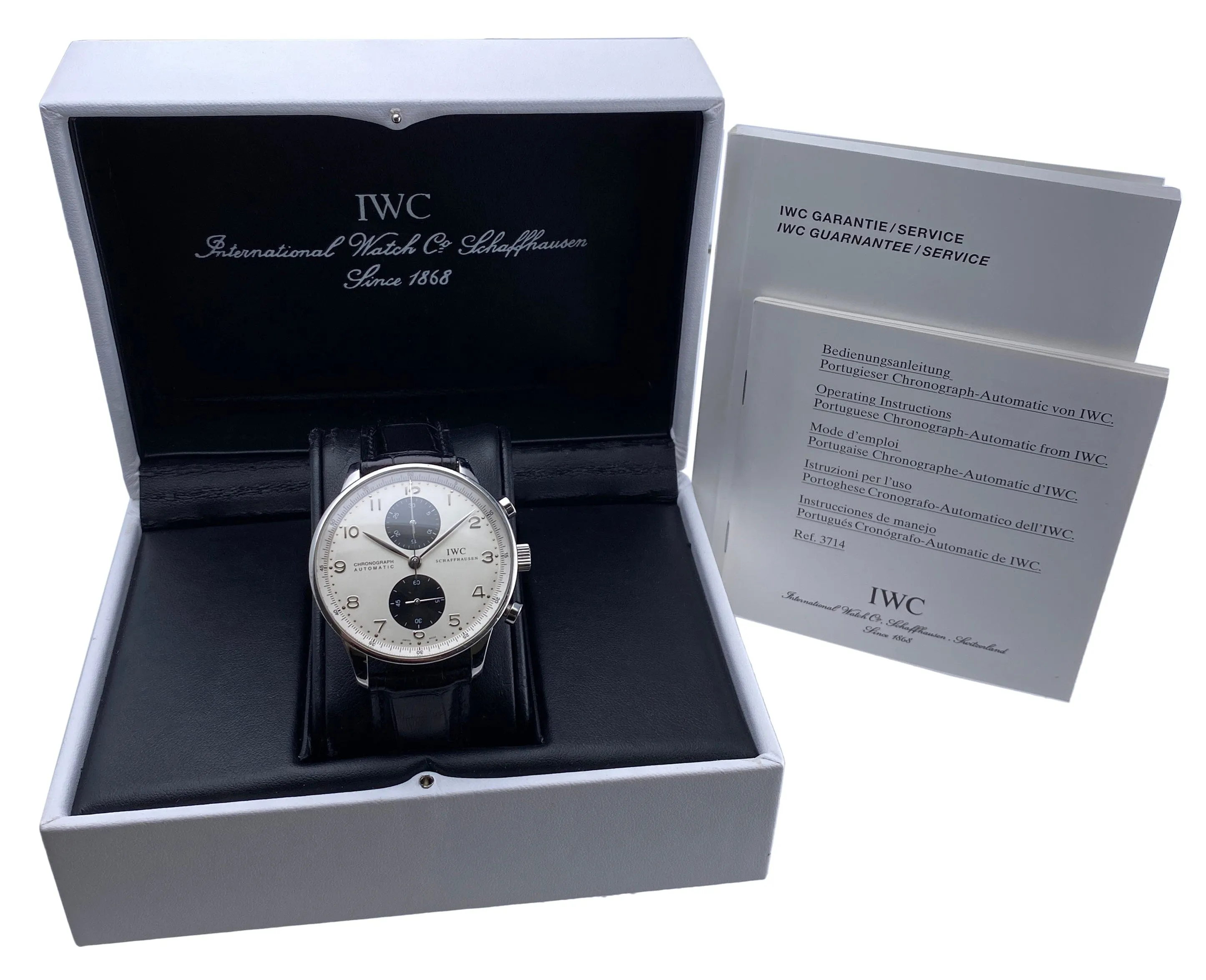 IWC Portuguese Chronograph IW371411 Silver Dial Mens Watch Box Papers