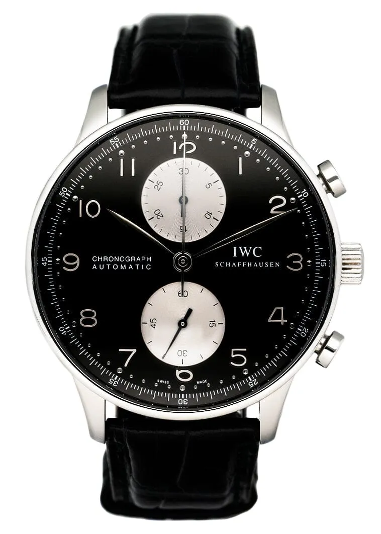 IWC Portuguese Chronograph IW371447 Black Dial Mens Watch Box Papers