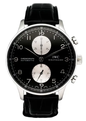 IWC Portuguese Chronograph IW371447 Black Dial Mens Watch Box Papers