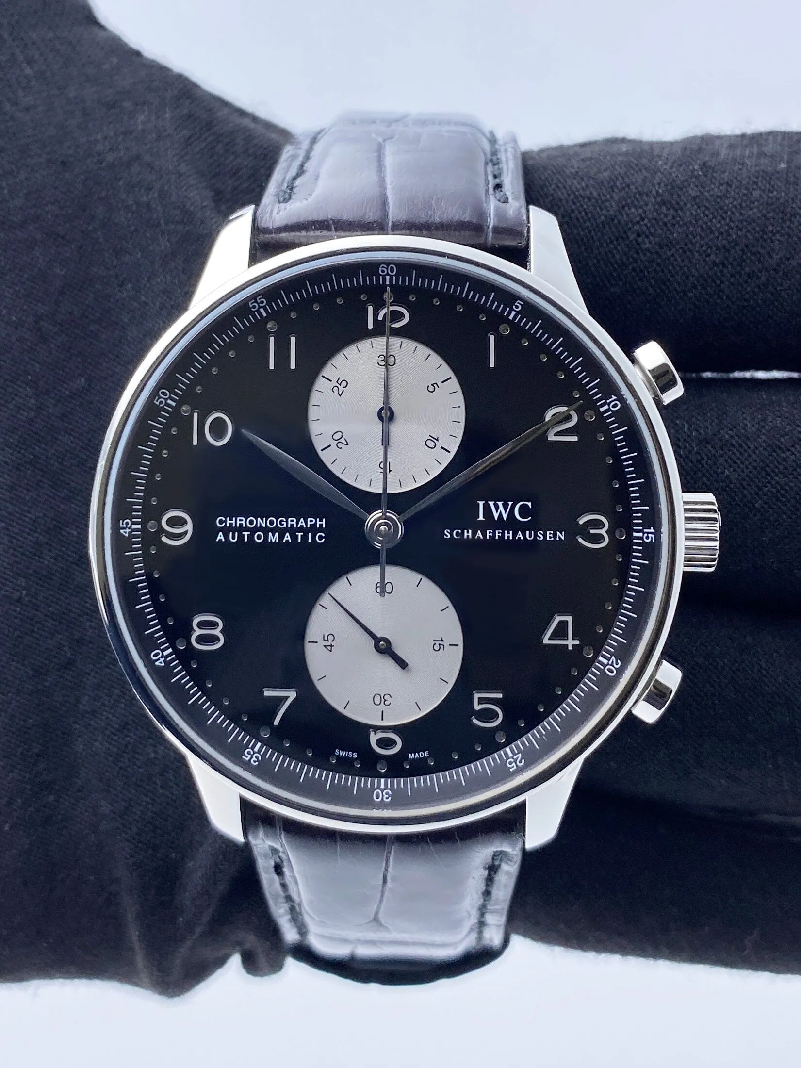 IWC Portuguese Chronograph IW371447 Black Dial Mens Watch Box Papers